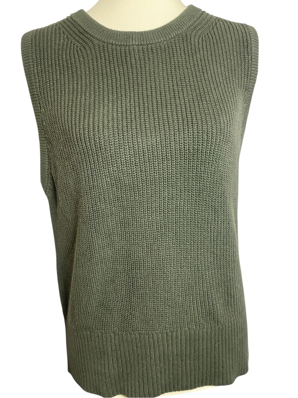 LOFT Olive Rib-Knit Sleeveless Sweater Vest - Picture 2 of 7